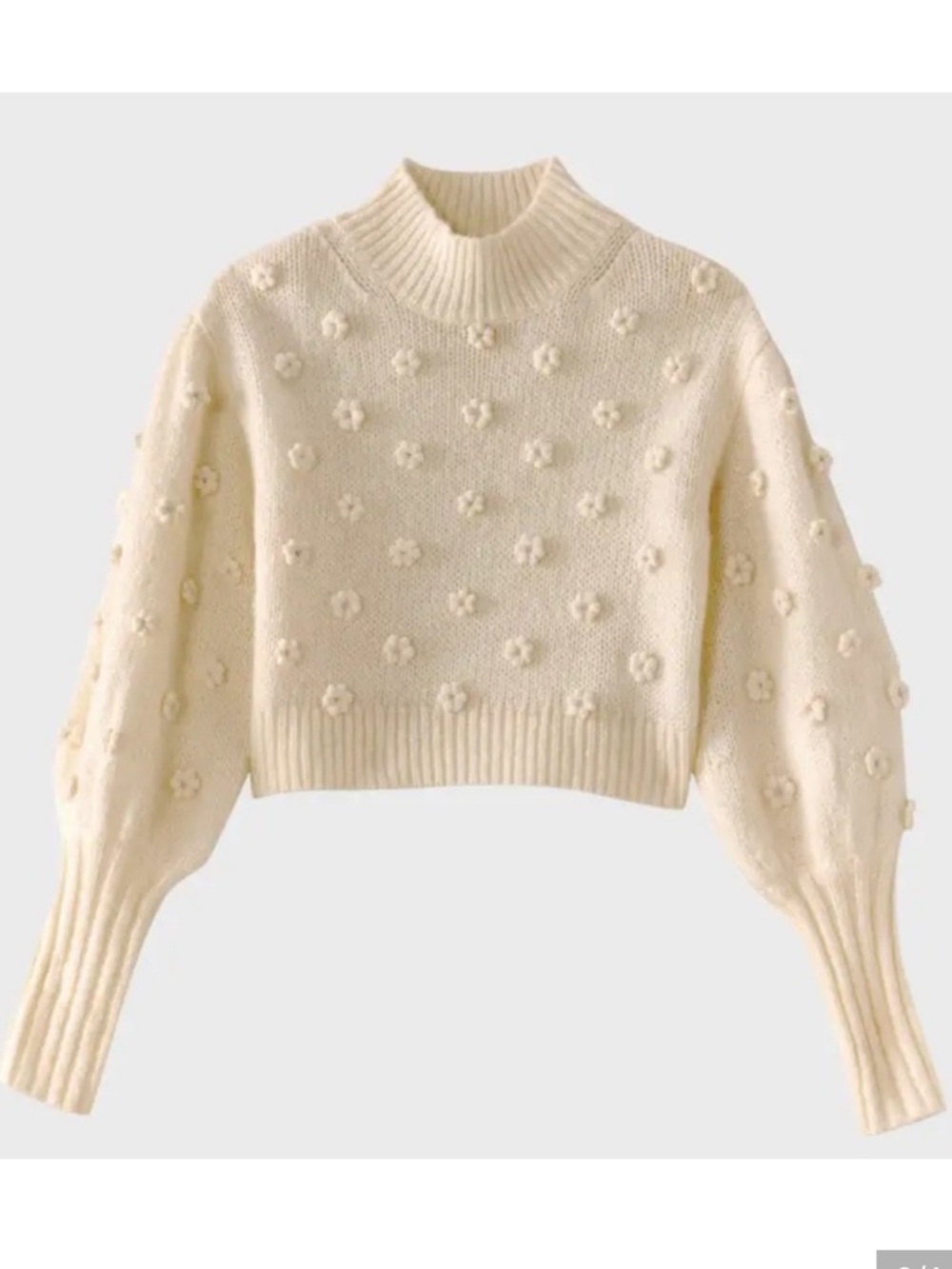 FARM Rio Cream Lantern-Sleeve Pom-Pom Knit Sweater - Picture 3 of 7